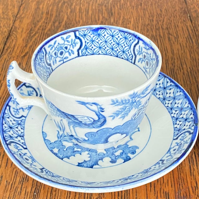 Antique Wood & Sons "Yuan" Pattern Blue and White Transferware Coffee & Tea Set - Mixed Demitasse and Teacup 9 pcs For Sale - Image 10 of 16