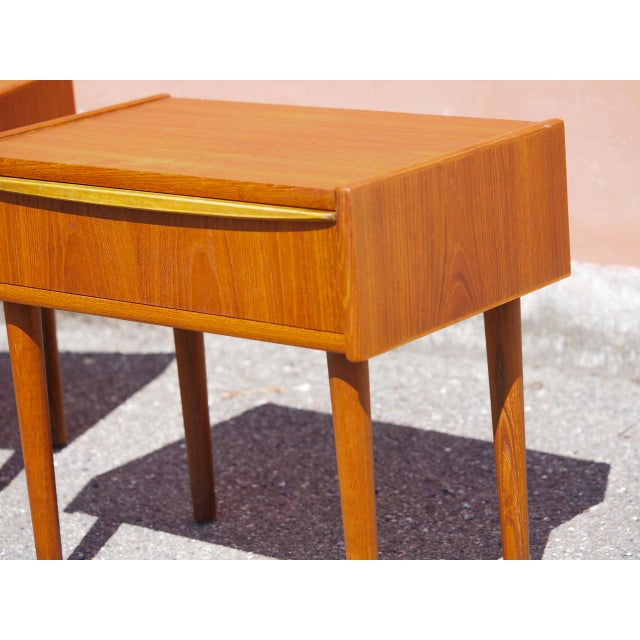 Wood Vintage Teak Veneer Bedside Tables, Denmark, 1960, Set of 2 For Sale - Image 7 of 13