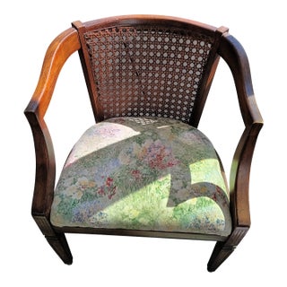 Vintage Traditional Cane Barrel Back Accent Armchair For Sale