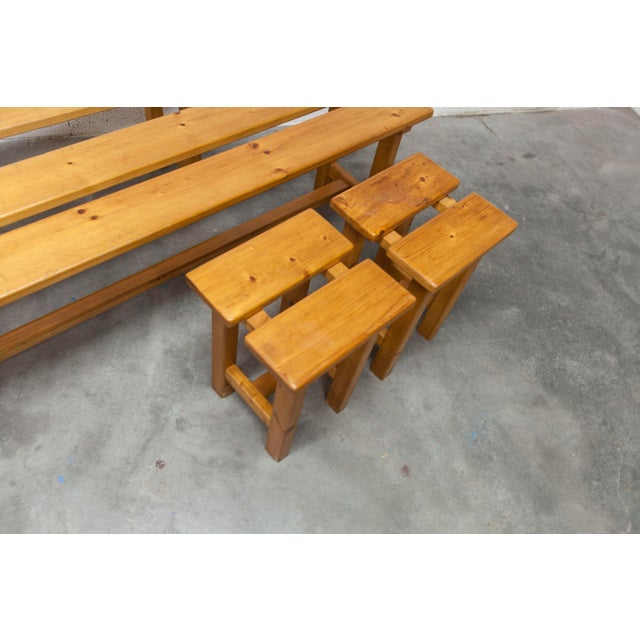 Vintage Benches and Stools in Mountain Pine, 1970, Set of 4 For Sale - Image 6 of 18
