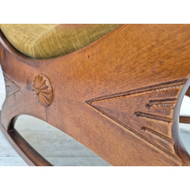 Vinttage Scandinavian Rocking Chair in Velour, 1950s For Sale - Image 13 of 18