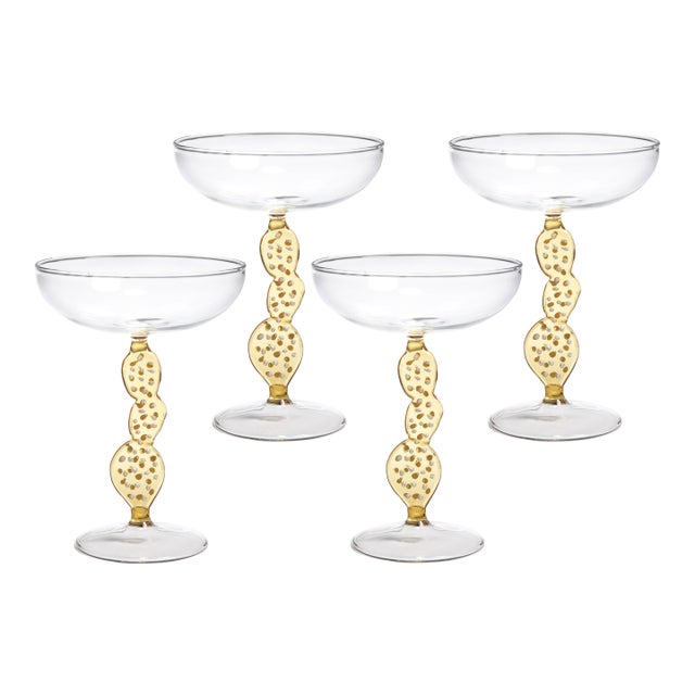 Climbing Cacti Cactus Tequila Cocktail Glasses, Set of 4- Mellow Yellow For Sale