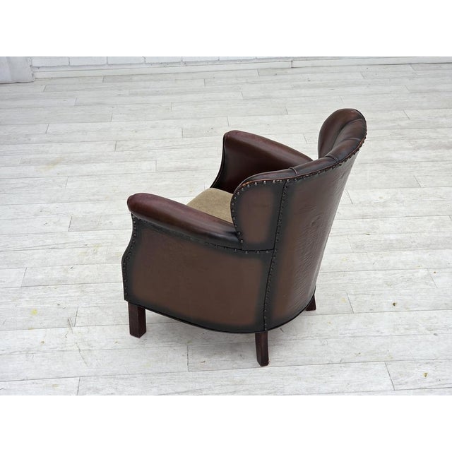 Vintage Danish Lounge Chair in Brown Furniture Leather and Velour, 1930s For Sale - Image 11 of 18