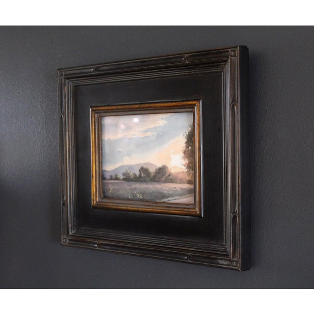 Contemporary Summer and the Setting Sun by Mo Myra | Watercolor on Paper Landscape with sunset and trees For Sale - Image 3 of 3
