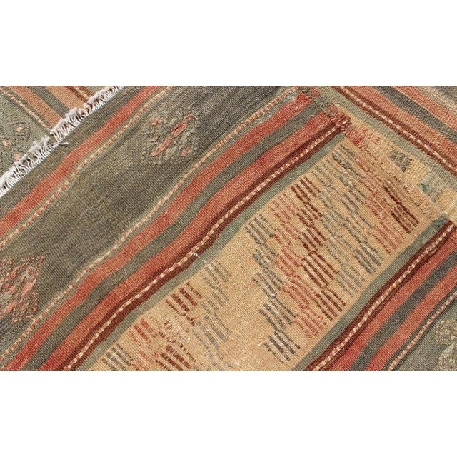 Vintage Turkish Kilim With Stripped Embroidery in Multi Warm Butter and Green For Sale - Image 12 of 13