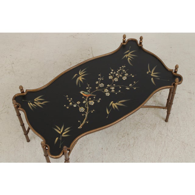 1980s Stunning Bamboo Form Hand Painted Bird Motif Coffee Table For Sale - Image 5 of 18