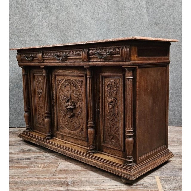 Renaissance Style Buffet in Oak with Marble Top For Sale - Image 9 of 12