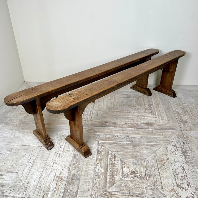 Antique French Fruitwood Benches, 1890s, Set of 2 For Sale - Image 5 of 11