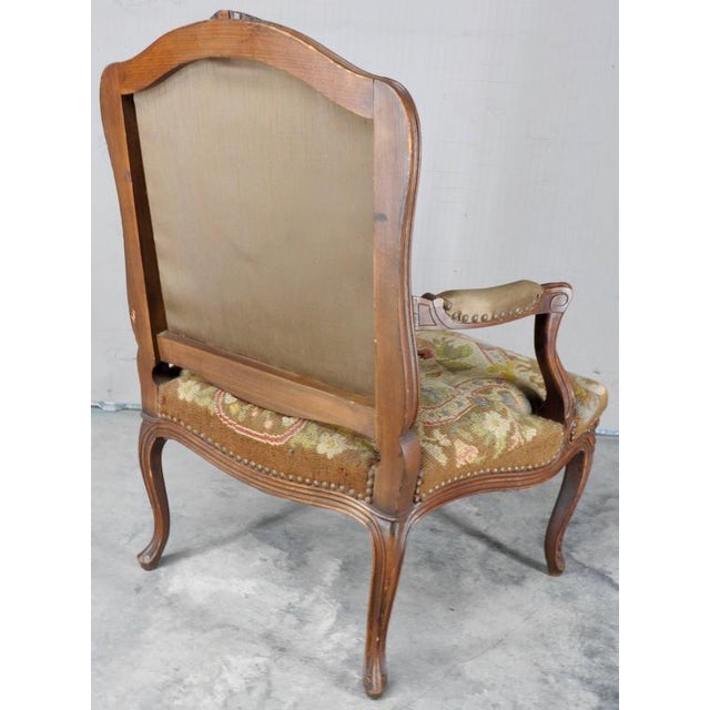 Rococo Late 19th Century French Needlepoint Rococo Fauteil For Sale - Image 3 of 10