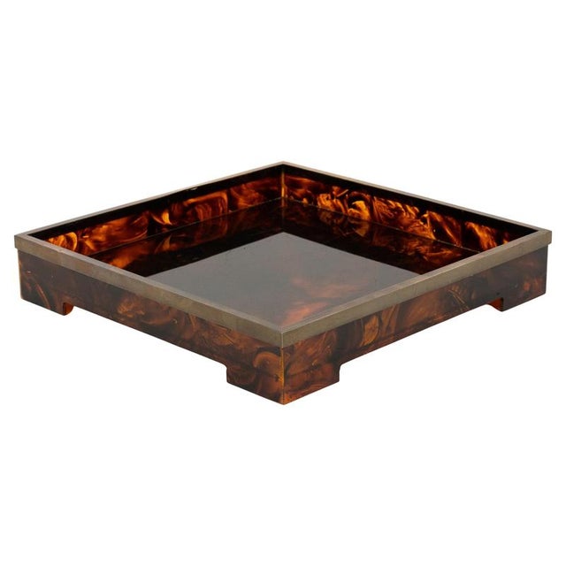 Serving Tray in Acrylic Faux Tortoiseshell and Brass from Christian Dior, 1970s For Sale - Image 16 of 16