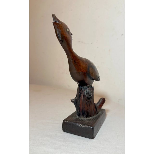 Brown Antique Hand Carved Wood 19th Century Folk Art Shore Bird Statue Sculpture For Sale - Image 8 of 13