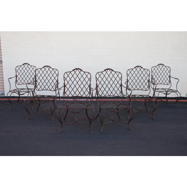 Spectacular vintage set of six outdoor armchairs attributed to Gregorius Pineo, Los Angeles. These sculptural garden...
