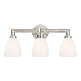 Chapman & Myers for Visual Comfort Signature Wilton Triple Bath Light in Polished Nickel with White Glass For Sale