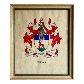 Vintage Irish Lenihan Family Coat of Arms Heraldry Framed Drawing For Sale
