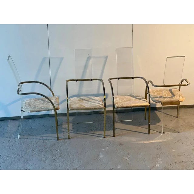 Set of 4 Charles Hollis Jones chairs for Belgo Chrom 1970 in Lucite, Brass and Fabric. Good condition. I have official...