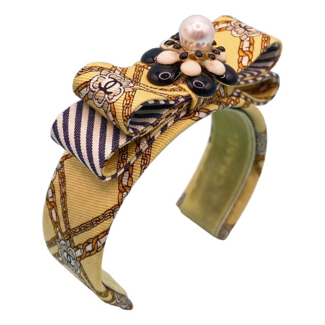 Chanel CC Daisy Vintage Silk Necktie Cuff Bracelet For Sale