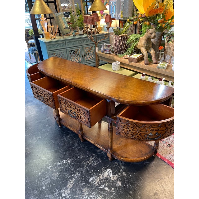 Chestnut Late 20th Century John-Richard Carved Wood Console Table With Four Drawers For Sale - Image 8 of 10