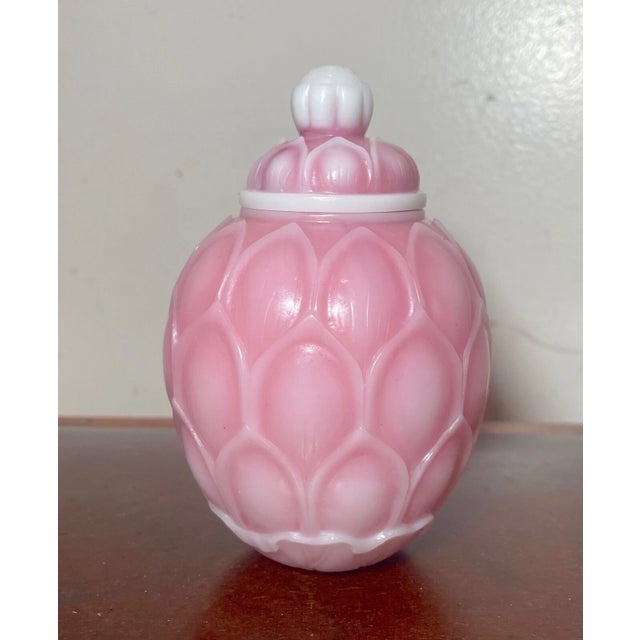 Glass Rare Antique Chinese White Pink Peking Glass Lidded Lotus Glass Jar Bottle For Sale - Image 7 of 13