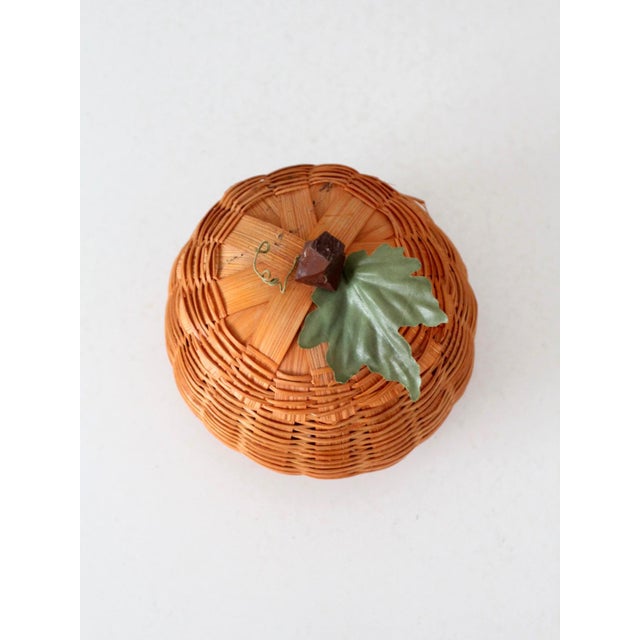 Wood Vintage Woven Pumpkin Basket With Lid For Sale - Image 7 of 10