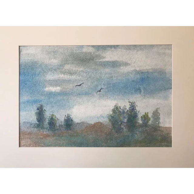 Original vintage American impressionist watercolor landscape. Unsigned circa 1950 presented matted and framed in a...