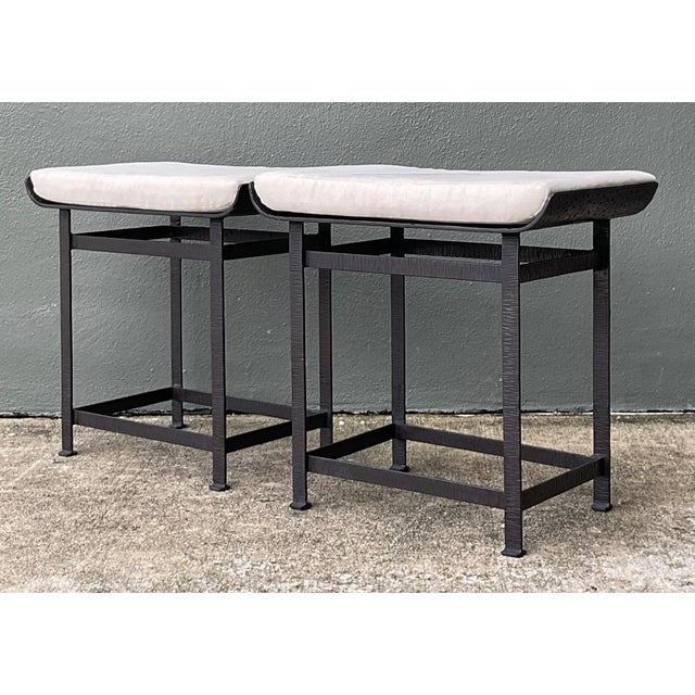 Vintage Modernist Metal Frame Stools - A Pair For Sale - Image 12 of 12