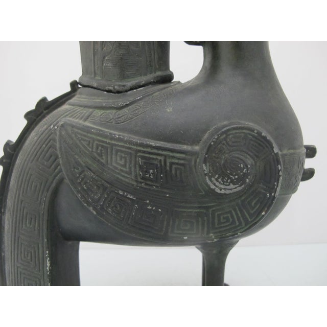 Chinese Phoenix Rooster Zun Shang Style Bronze Ware Ceremonial Wine Vessel Vase For Sale - Image 13 of 18