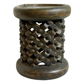 Small Vintage African Bamileke Tribal Low Stool For Sale