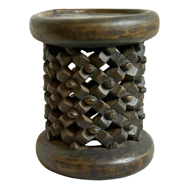 Small Vintage African Bamileke Tribal Low Stool For Sale