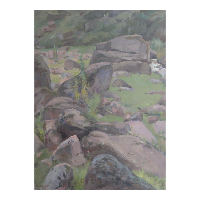 Mountain Landscape Antique Oil Painting Original Soviet Art Ukrainian Artists Sokolovsky g.g. 1973 80-59.5 For Sale