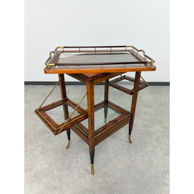 Art Deco Walnut and Brass Tea Trolley with Serving Tray, 1920s For Sale - Image 11 of 12