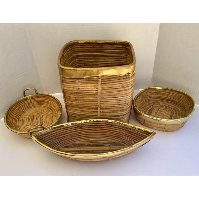 Camel Decorative Basket in Rattan and Brass, Italy, 1960s For Sale - Image 8 of 8