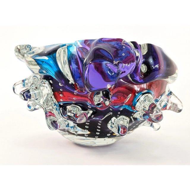 1980s Leon Applebaum Glass Bowl With Protruding Design and Controlled Bubbles Kaleidoscope For Sale - Image 5 of 13