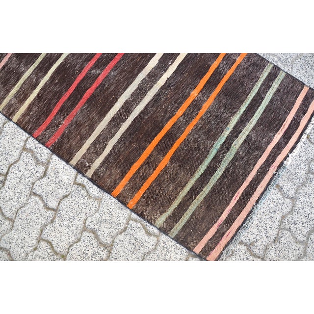 Black 1960s Turkish Handmade Stripe Kilim Runner Rug For Sale - Image 8 of 11