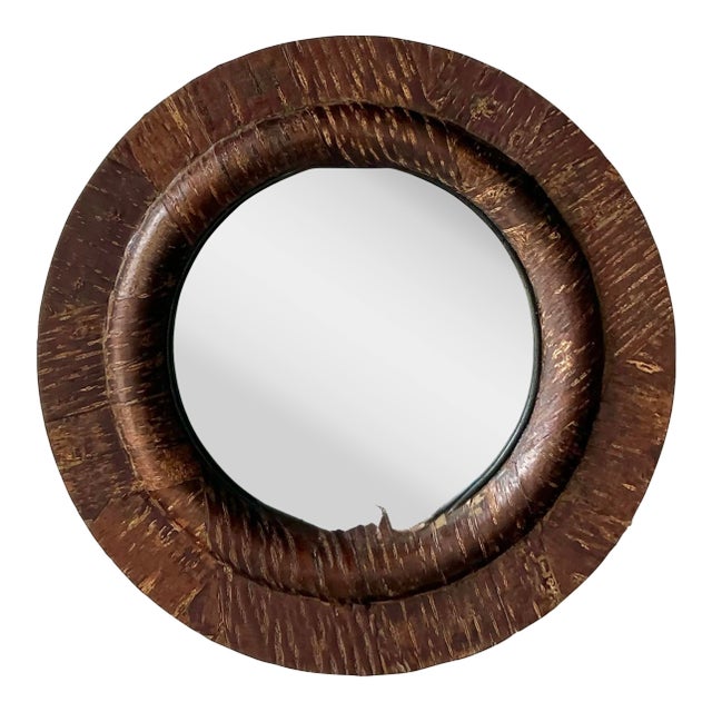 Vintage Boho Patinated Wood Mirror For Sale