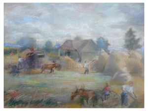 Aleksandra Belcova, Haymaking Time, 1930, Pastel on Paper