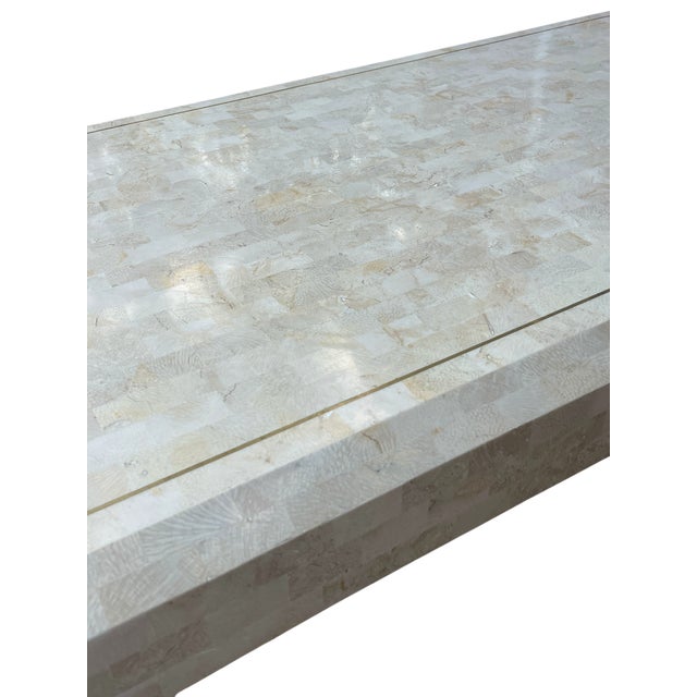 Vintage Tessellated Travertine Stone and Brass Coffee Table Attributed to Maitland-Smith Karl Springer, 45" X 27" For Sale - Image 12 of 12