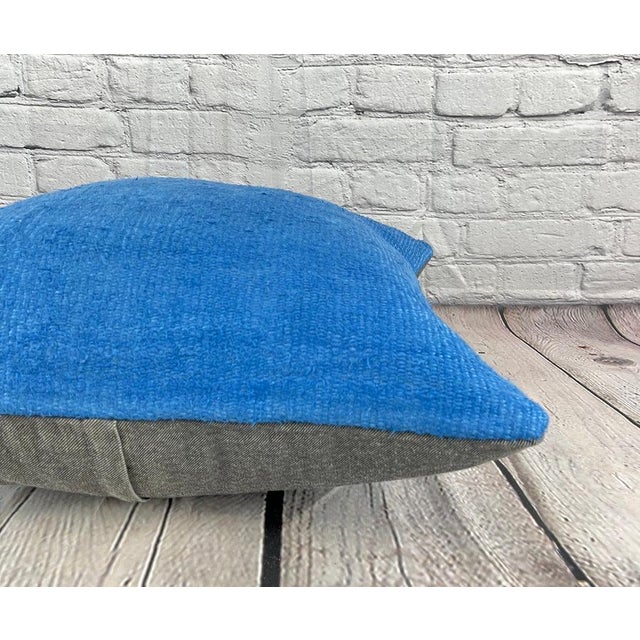20 x 20 Hemp Pillow Turkish Cushion Natural Blue Pillow Cushion Cover For Sale - Image 4 of 4
