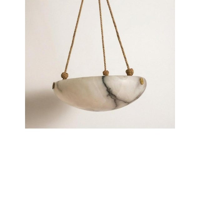Swedish Modern Alabaster Pendant Light with Rope and Brass Details, 1940s For Sale - Image 6 of 10