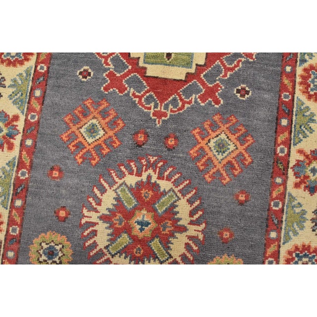 Kazak Runner 2’10” X 6’7” Blue Wool Tribal Hand-Knotted Oriental Rug For Sale - Image 4 of 12
