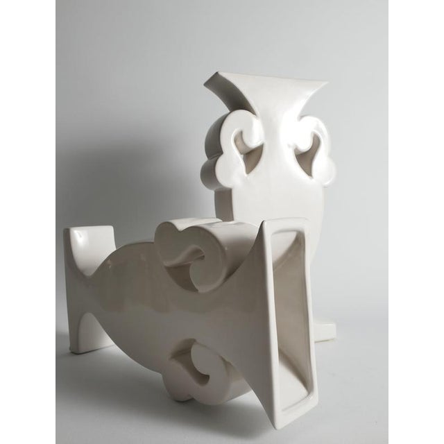 Vintage Flattened White Ceramic Urn Vases, 1980s, Set of 2 For Sale - Image 10 of 14
