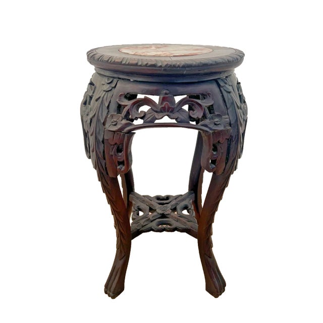 Gorgeous Antique French Plant Stand Table, hand carved Lattice Marble Top, Dark Mahogany Petite size. 20" Tall X 12" Deep...