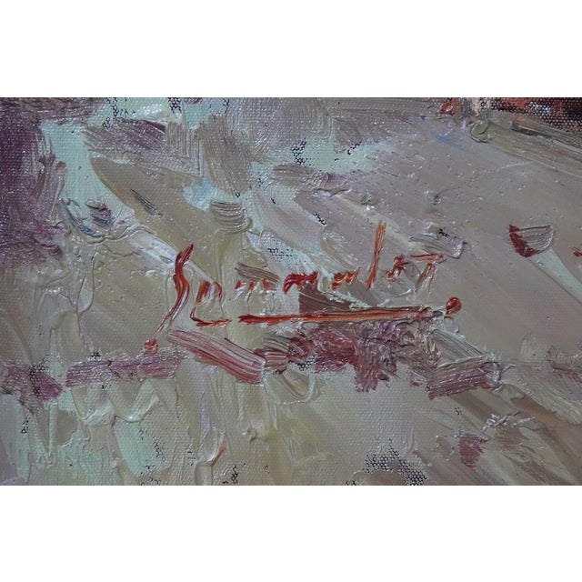 1970s Artist Signed Boat & Village Oil Painting on Canvas For Sale - Image 5 of 12