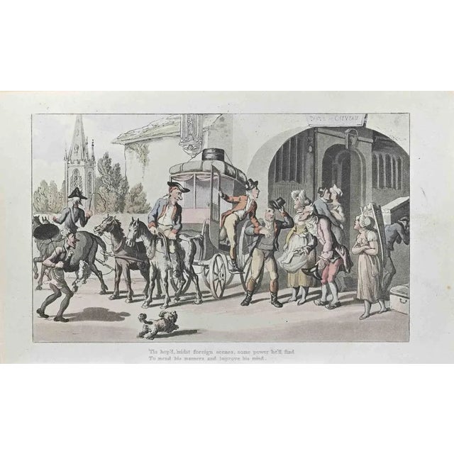 Etching and aquatint realized by Thomas Rowlandson in 1817. Plate from "The Dance of Life" by William Combe. Very good...