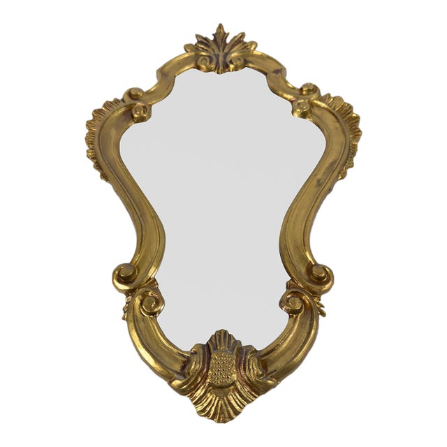 Vintage Rococo Baroque Style Gilt Metal Wall Mirror With Ornate Frame For Sale