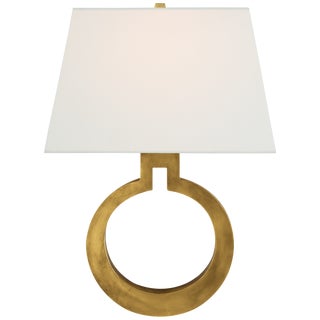 Chapman & Myers for Visual Comfort Signature Ring Form Large Wall Sconce in Antique-Burnished Brass with Linen Shade For Sale