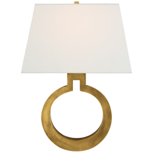 Chapman & Myers for Visual Comfort Signature Ring Form Large Wall Sconce in Antique-Burnished Brass with Linen Shade