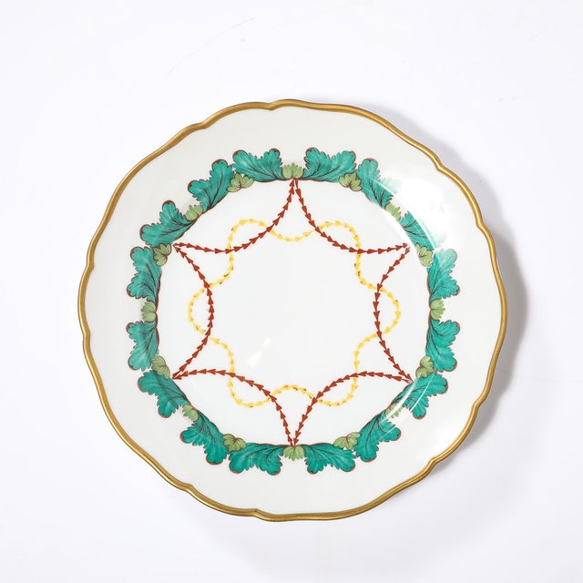 Set of 16 Turquoise & 24k Gilt Border Porcelain Dinner Plates by Hutschenreuther For Sale - Image 10 of 16