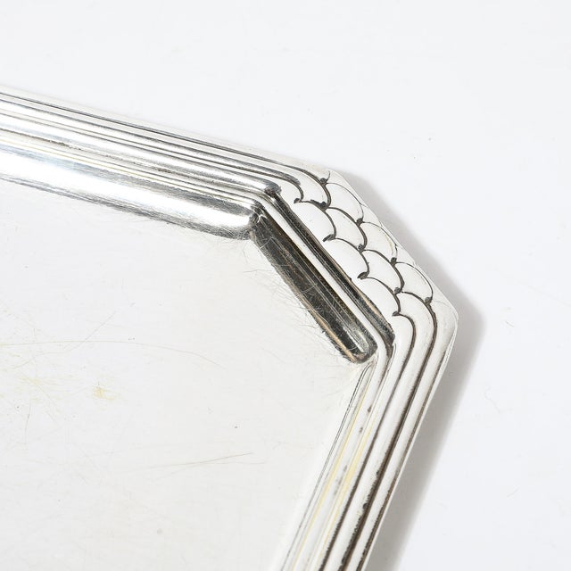 Art Deco Octagonal Silver Plated Tray W/Imbricated Detailing For Sale - Image 4 of 8