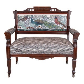 Vintage Loveseat Featuring Custom Pheasant and Peacock Upholstery For Sale