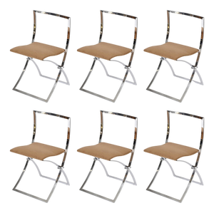 Luisa Folding Chairs in Chrome and Suede attributed to Marcello Cuneo, Italy, 1970s, Set of 6